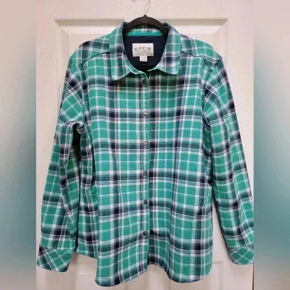 Orvis Fleece Lined Snap Button Down Striped Flannel Jacket Plus Size XXL - Picture 1 of 3